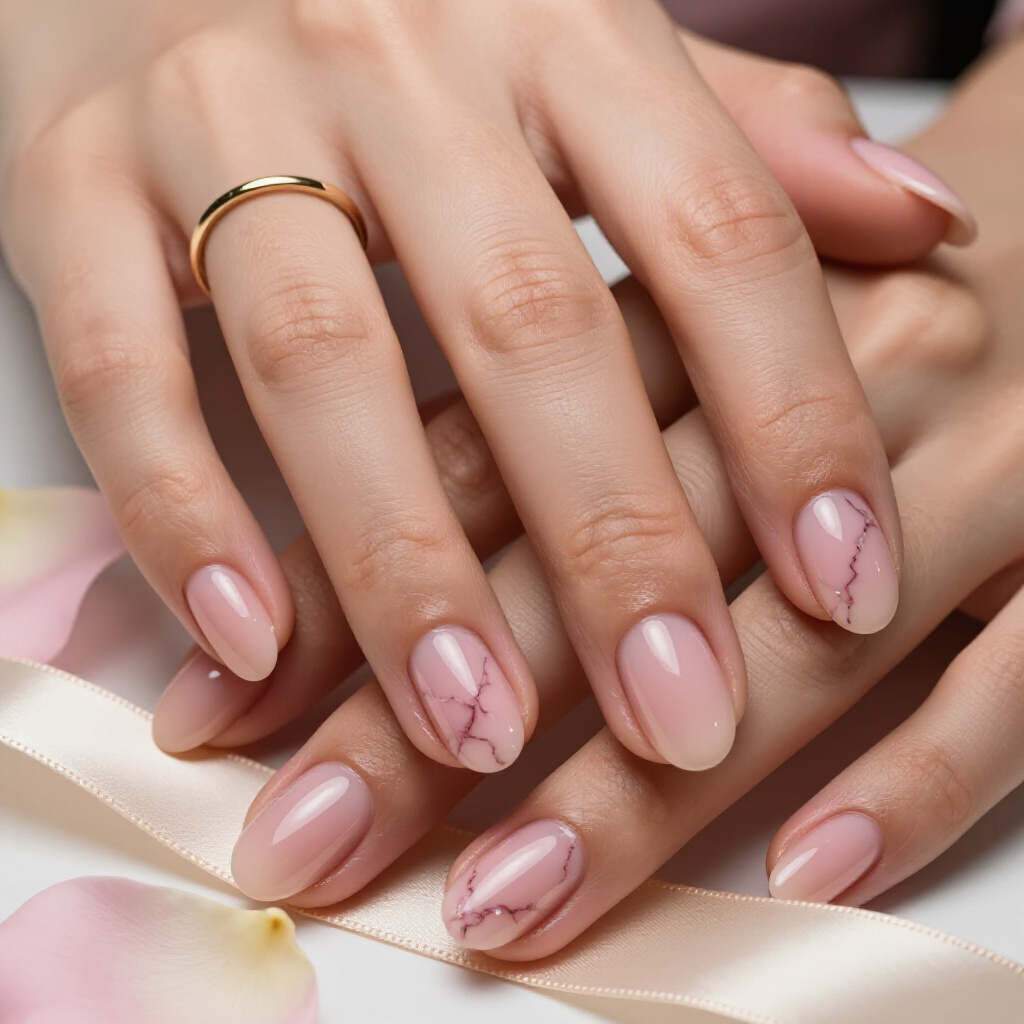 Minimalist Pink Marble with a Single Glitter Accent Nail - pink short simple marble nails Minimalist Pink Marble with a Single Glitter Accent Nail - pink short simple marble nails