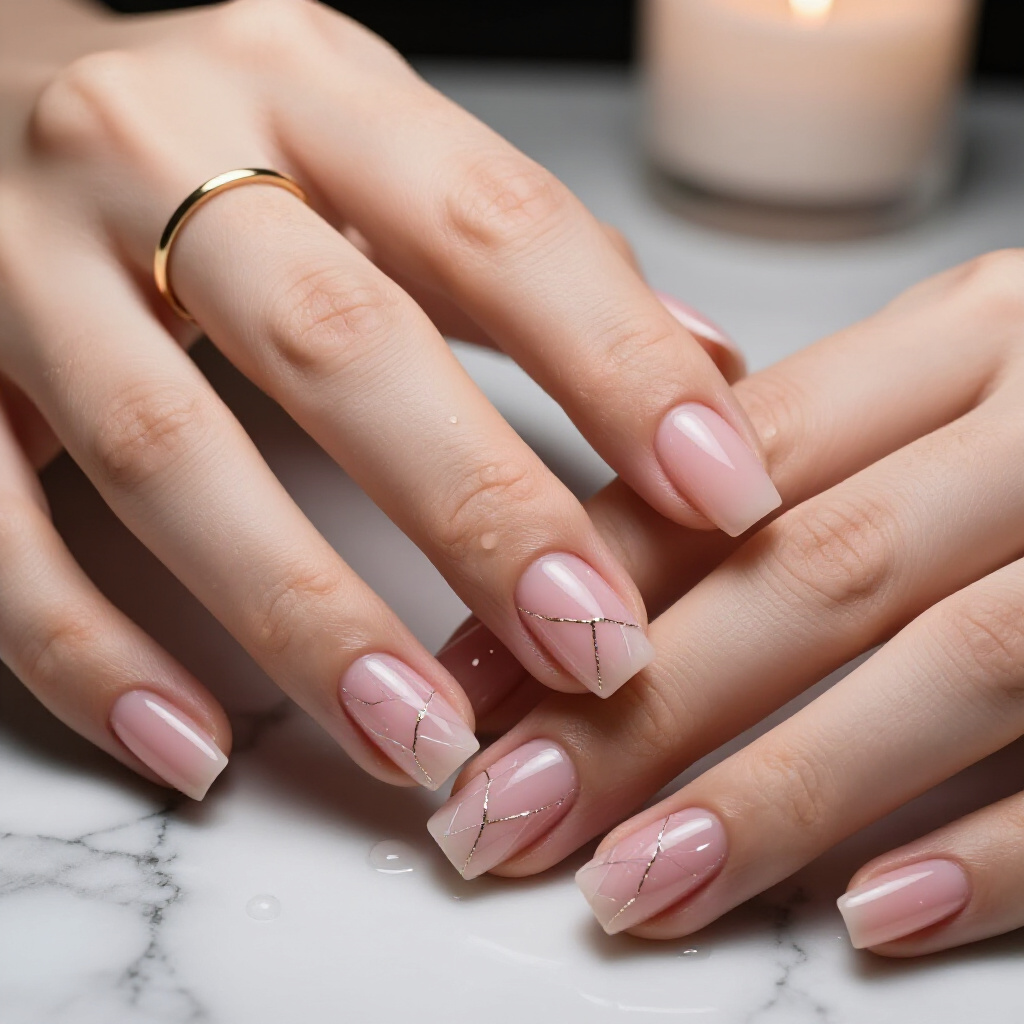 Milky Pink Marble with Minimalist Black Veining - pink short simple marble nails Milky Pink Marble with Minimalist Black Veining - pink short simple marble nails