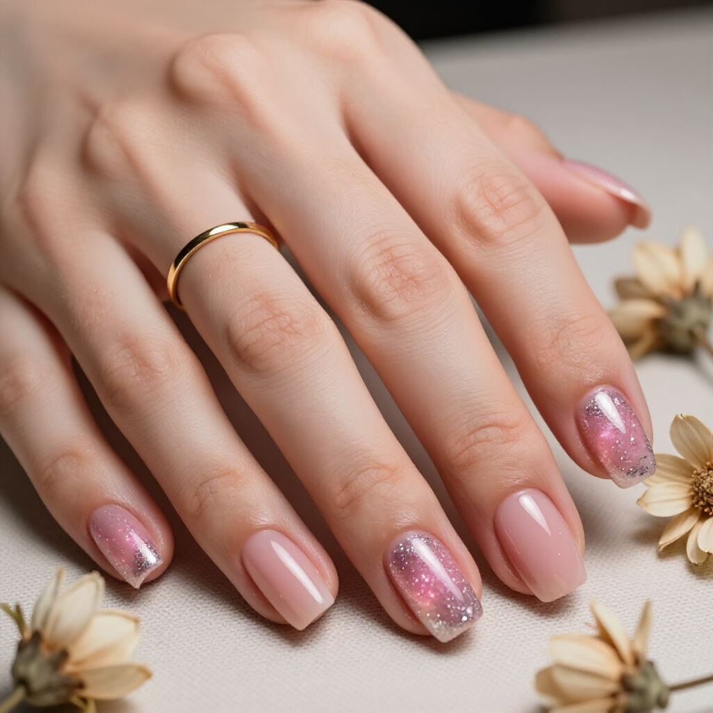 Romantic Rose Quartz Marble with Delicate Gold Foil - pink short simple marble nails Romantic Rose Quartz Marble with Delicate Gold Foil - pink short simple marble nails