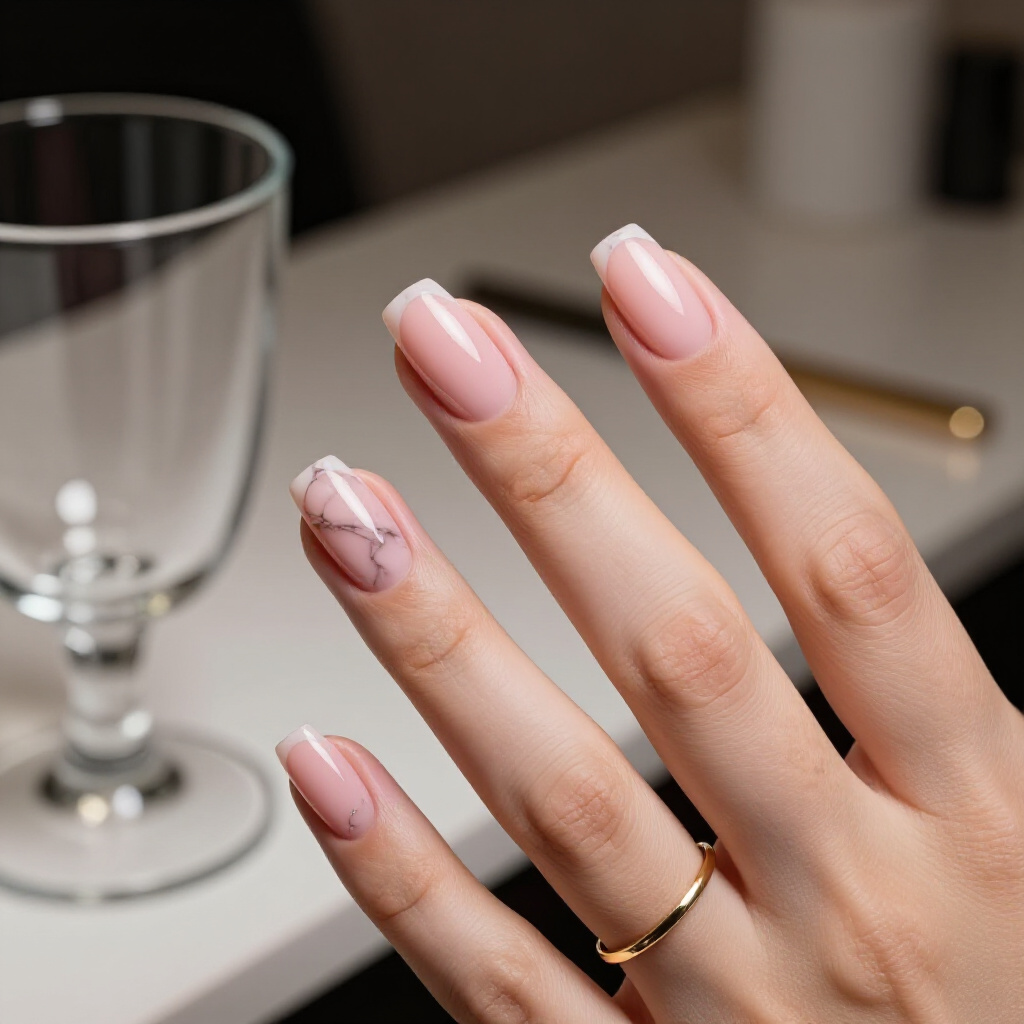 Subtle Rose Gold Chrome Marble for a Futuristic Glow - pink short simple marble nails Subtle Rose Gold Chrome Marble for a Futuristic Glow - pink short simple marble nails