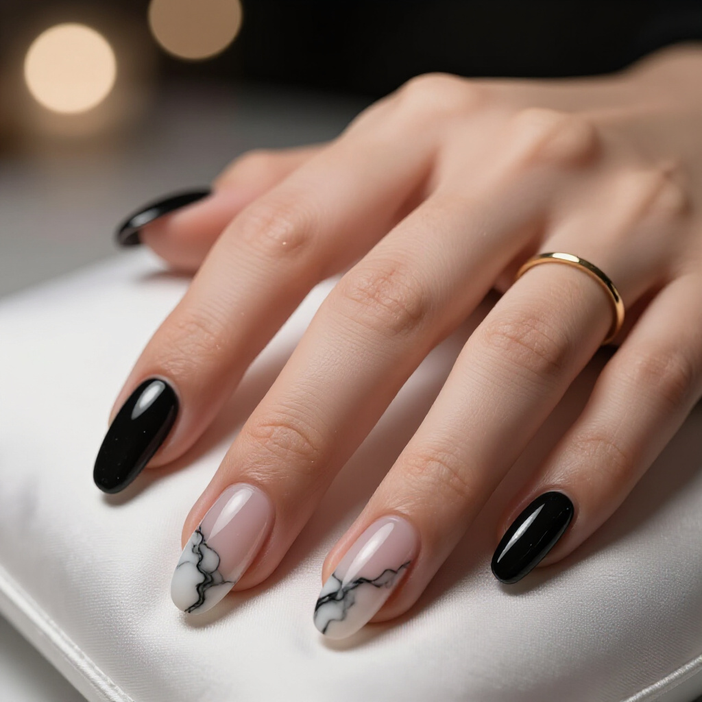Dramatic Black Almond Marble Nails with Bold Gold Veining for Ultimate Luxury - black almond marble nails Dramatic Black Almond Marble Nails with Bold Gold Veining for Ultimate Luxury - black almond marble nails