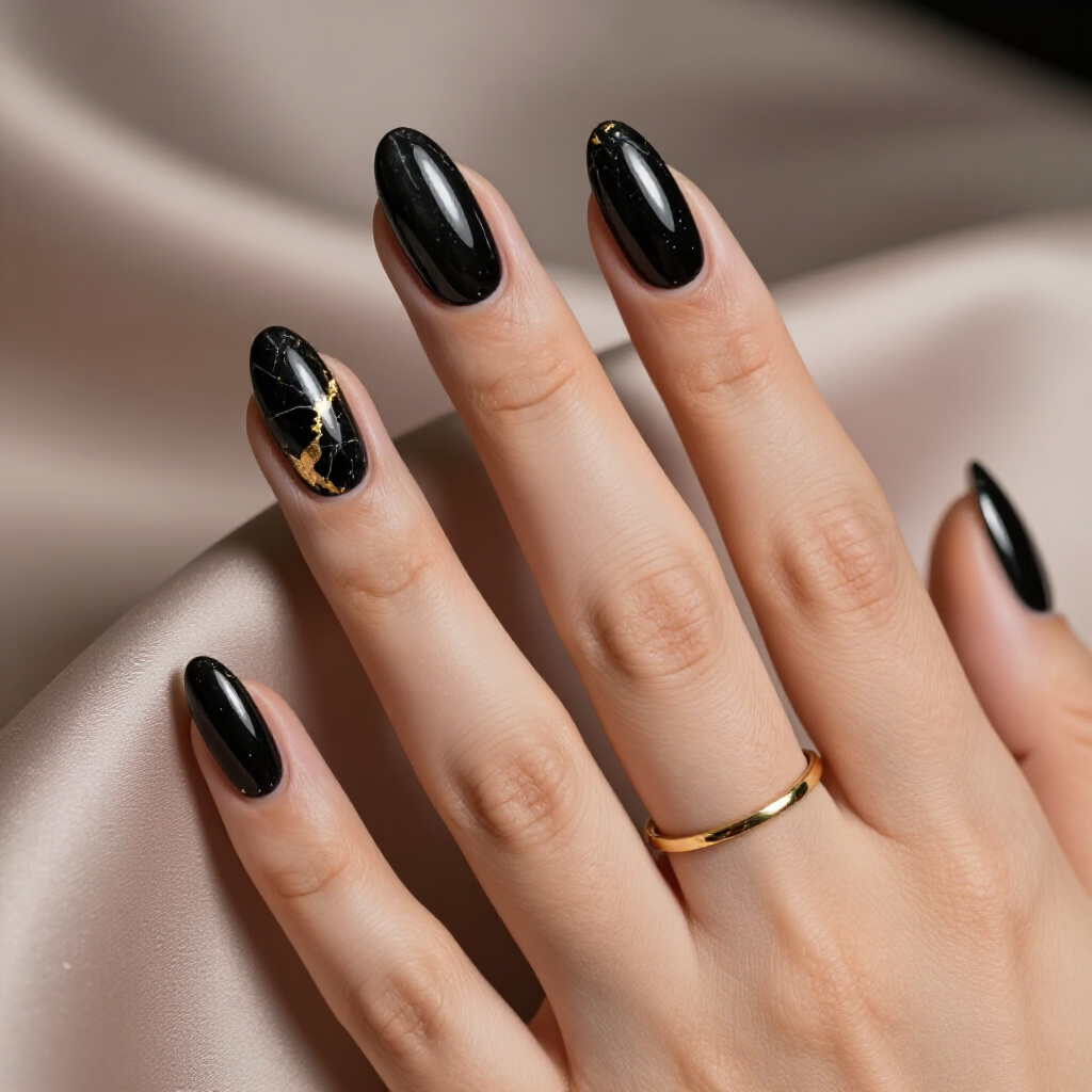 Modern Minimalist: Black Almond Marble Nails with Geometric Accents - black almond marble nails Modern Minimalist: Black Almond Marble Nails with Geometric Accents - black almond marble nails