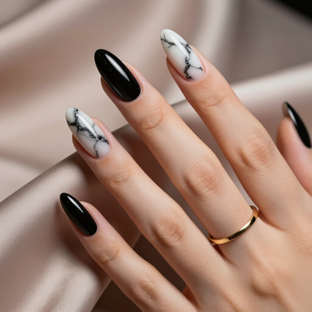 How to Make Your White Almond Marble Manicure Last Longer - white almond marble nails
