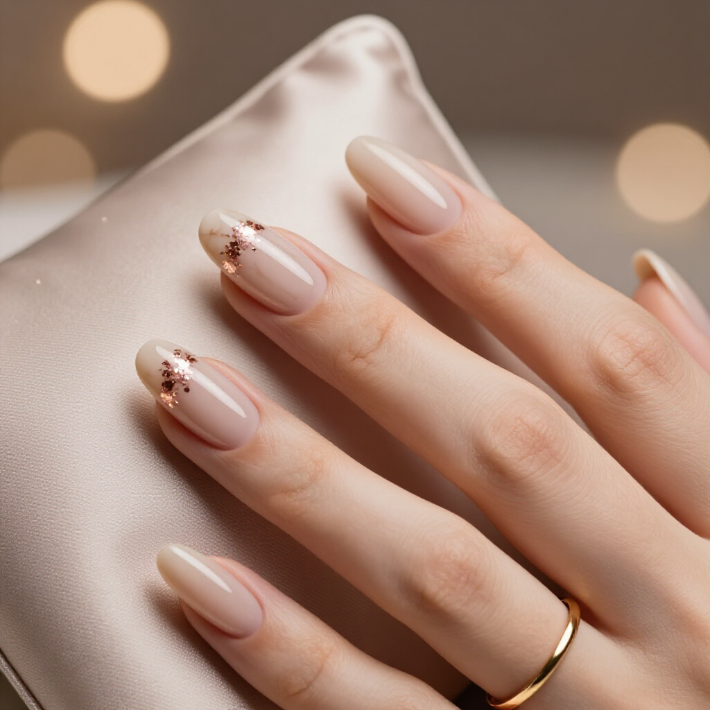 Ombre Nude Almond Marble Transitioning into White for a Fresh Look - nude almond marble nails