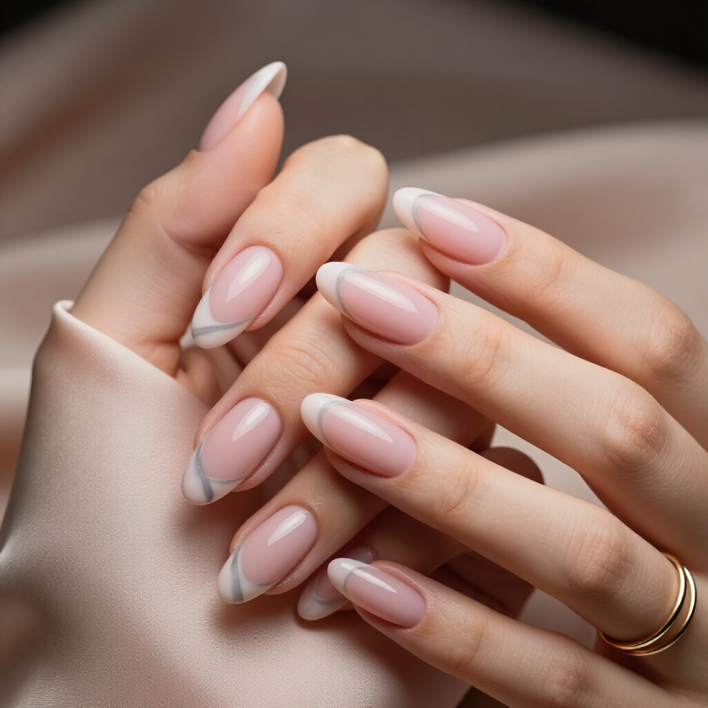 Vibrant Fuchsia Pink Marble with Bold White Veining on Almond Shape - pink almond classy marble nails
