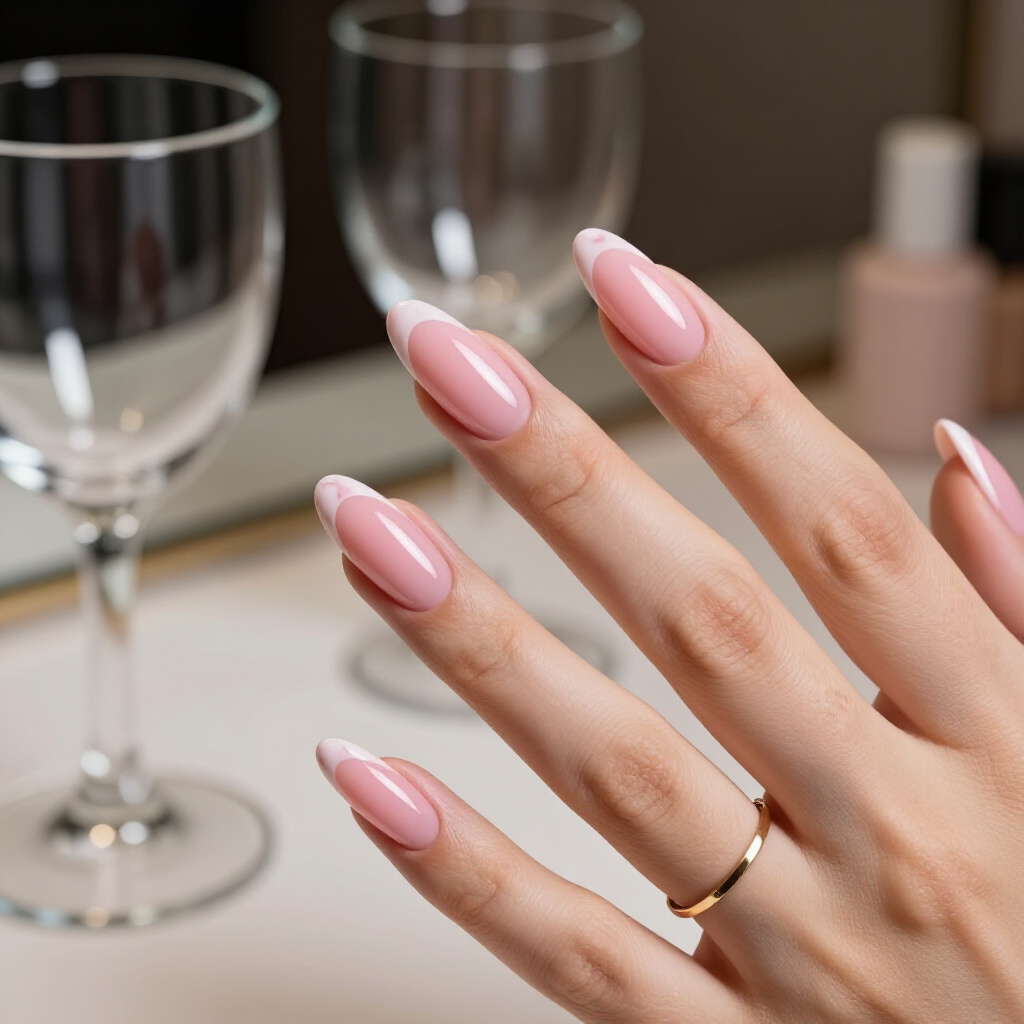 French Tip Marble Almond Nails: A Chic Parisian Twist - pink almond classy marble nails