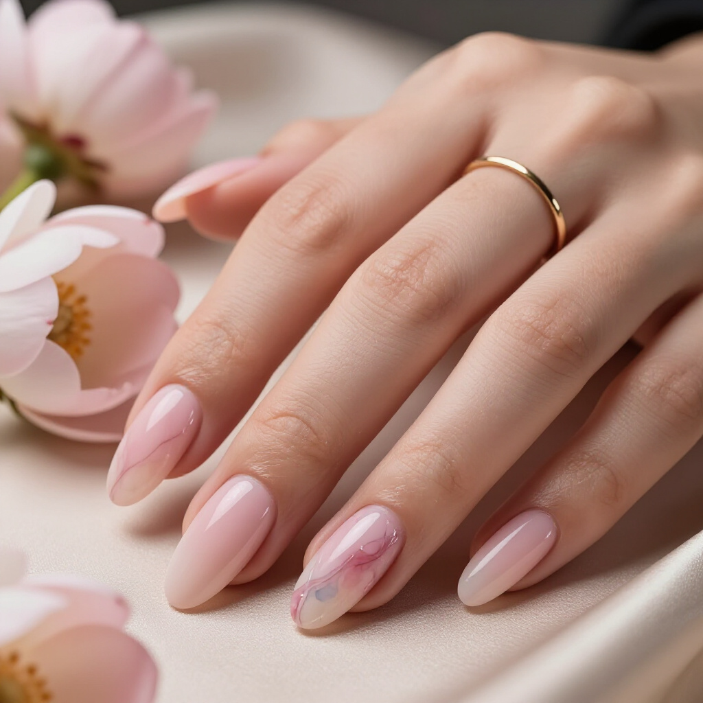 Matte Finish Pink Marble Almond Nails for Understated Chic - pink almond classy marble nails