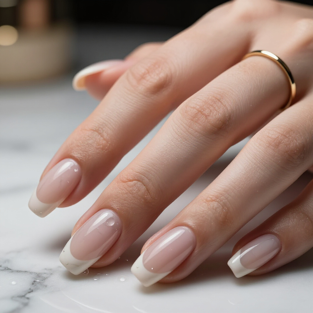 Minimalist Black Veining on a Light Peach Nude Short Simple Marble Nail - nude short simple marble nails
