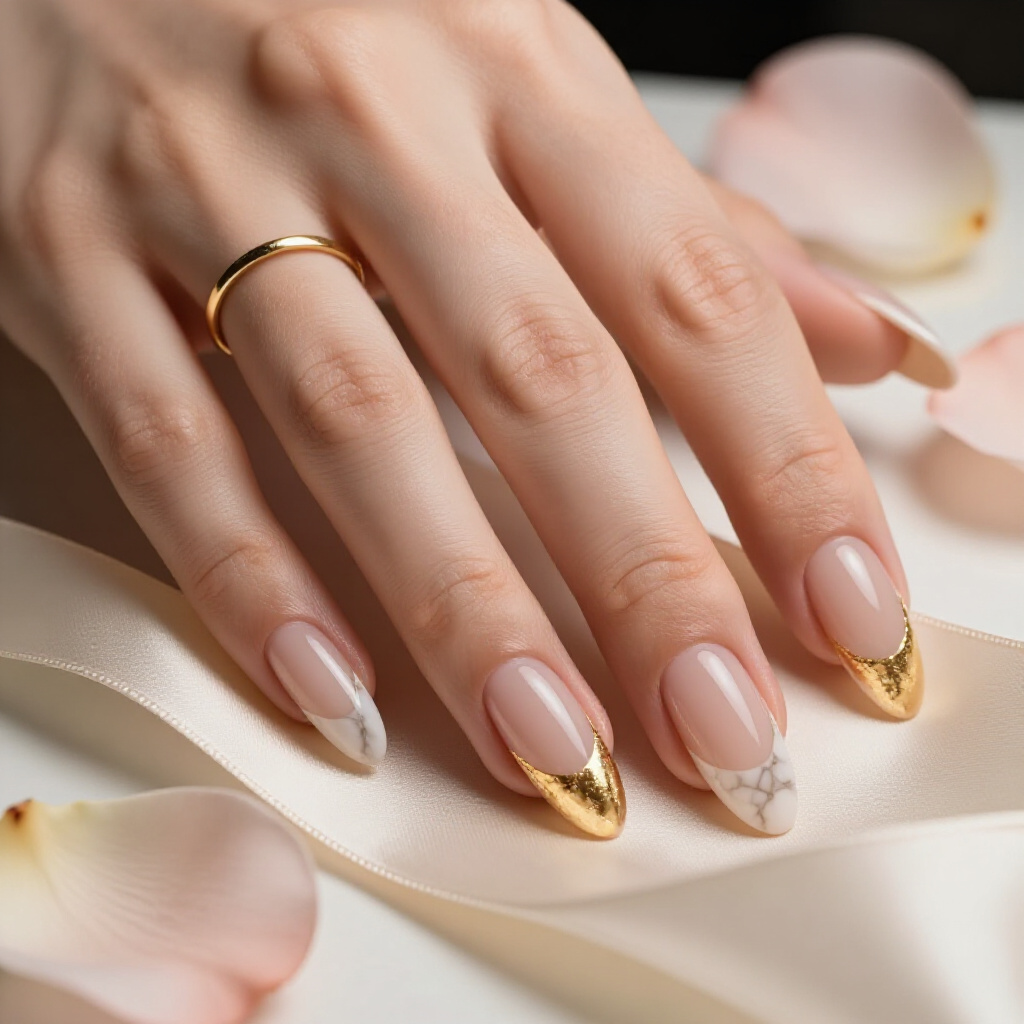 Subtle Grey Undertones in a Cool-Toned Nude Short Simple Marble Design - nude short simple marble nails