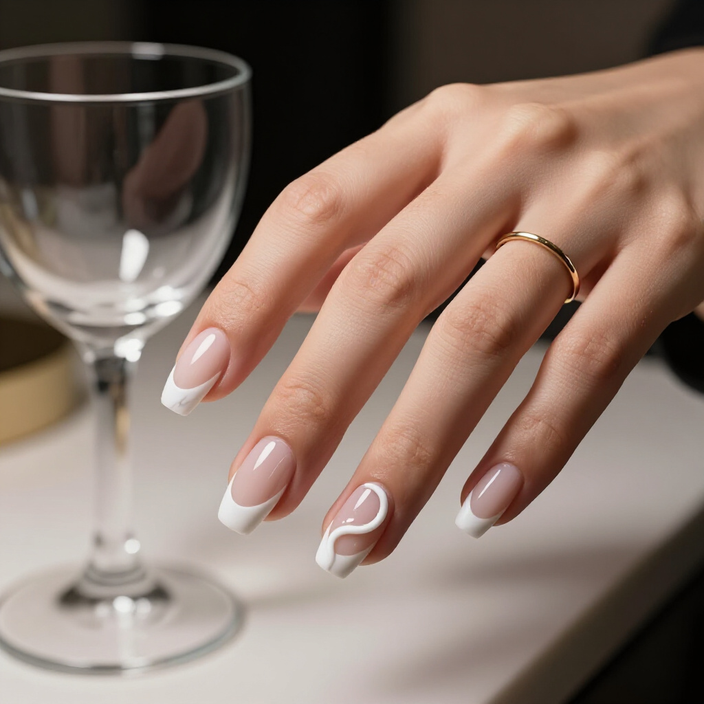 Subtle White Tips with Marble Undertones for a French Twist - nude short simple marble nails
