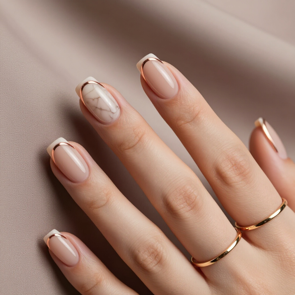 Monochromatic Marble: Tonal Variations of Nude Short Simple Marble Nails - nude short simple marble nails