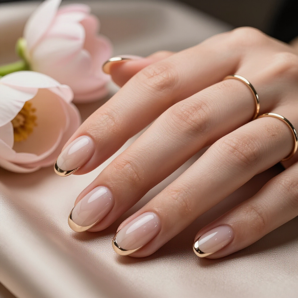 Geometric Accents within a Nude Short Simple Marble Nail Design - nude short simple marble nails