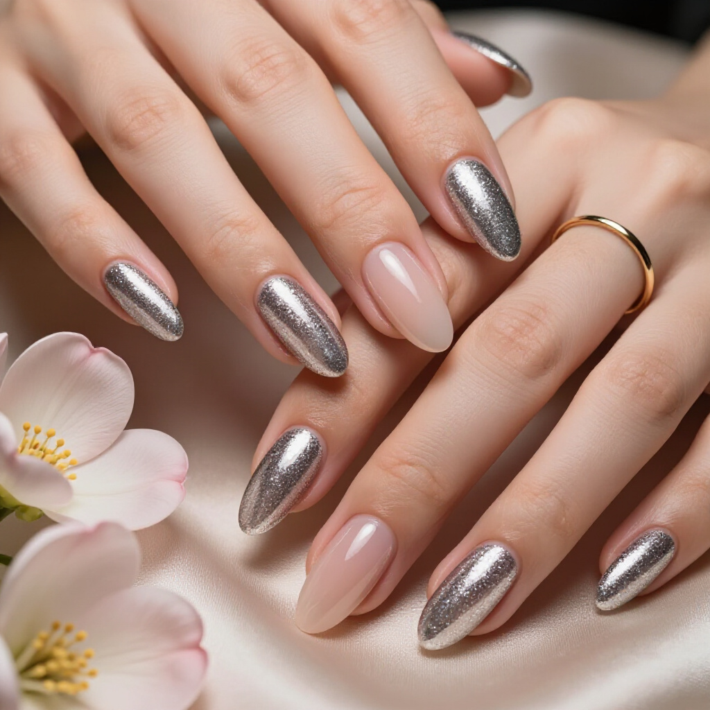 Holographic Chrome Glitter Overlay for an Otherworldly Sheen - glitter nails Holographic Chrome Glitter Overlay for an Otherworldly Sheen - glitter nails