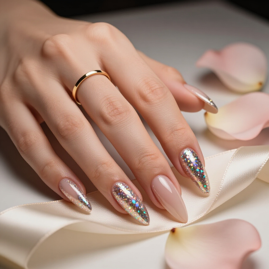 Milky White Base with Chunky Pastel Glitter Mix - glitter nails Milky White Base with Chunky Pastel Glitter Mix - glitter nails