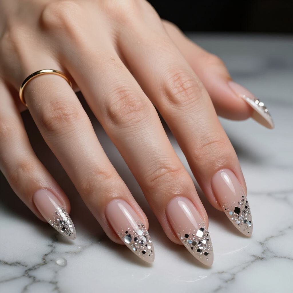 Iridescent Fine Glitter Ombre on a Clear Base - glitter nails Iridescent Fine Glitter Ombre on a Clear Base - glitter nails