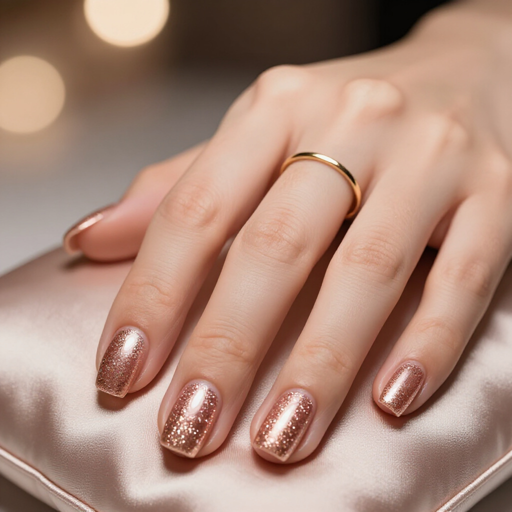 Iridescent Chrome Glitter Gradient for a Futuristic Vibe - short glitter nails