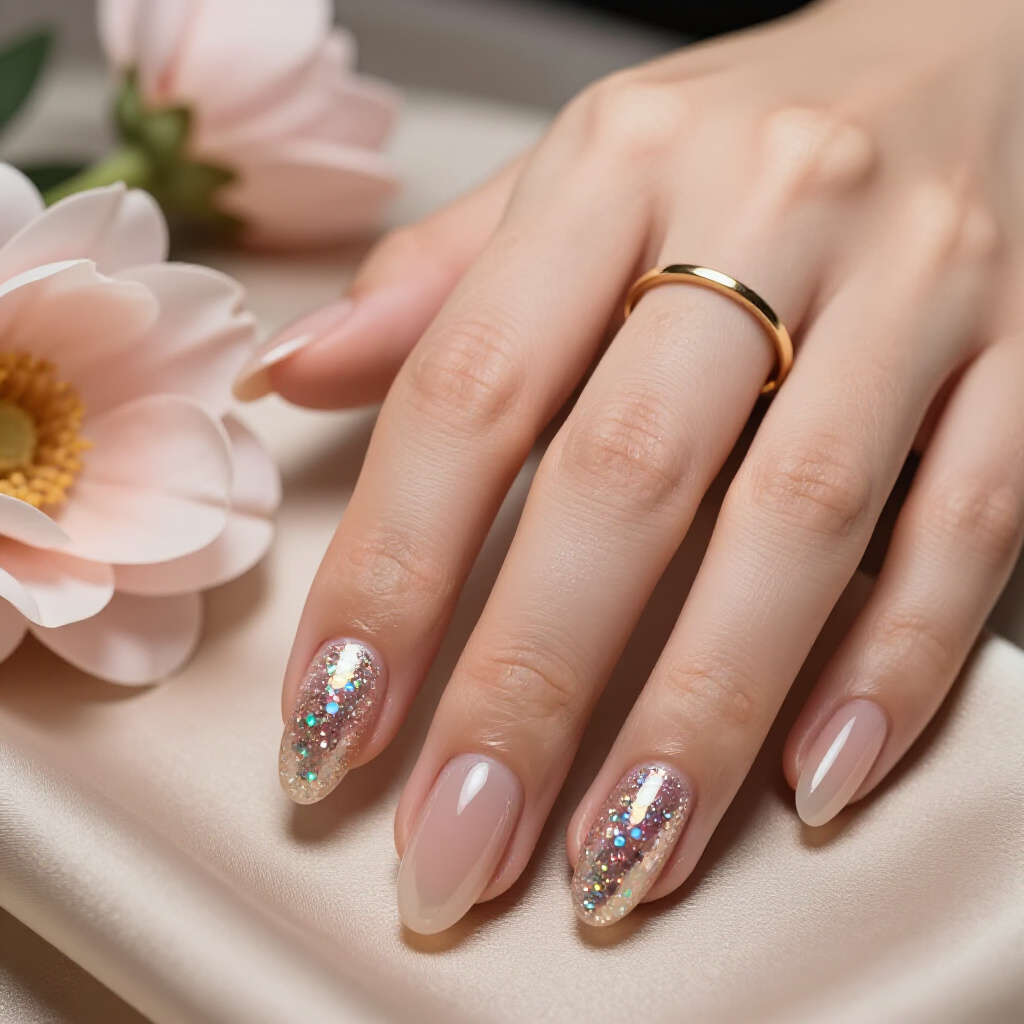 Sparkling Rose Gold Full Cover for Effortless Glamour - short glitter nails