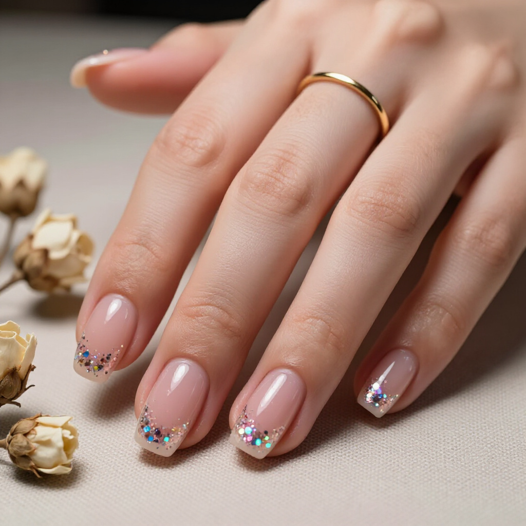 Holographic Glitter Dusting for Dazzling Dimension - short glitter nails