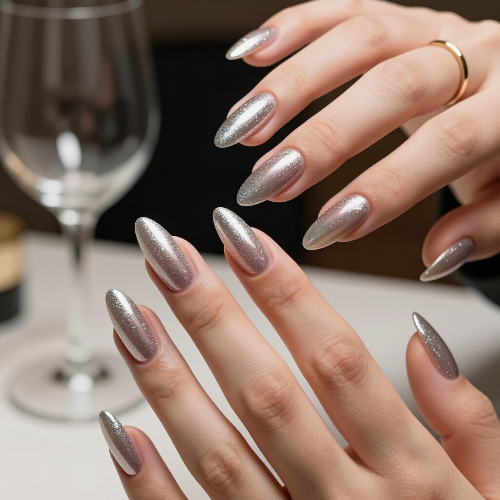 Rose Gold Sparkle Almond Glitter Nails for Effortless Elegance - almond glitter nails