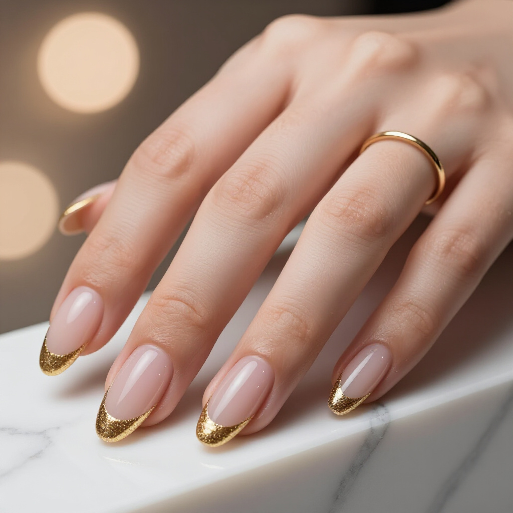 Soft Pink with Holographic Glitter Cat Eye Almond Nails - almond glitter nails