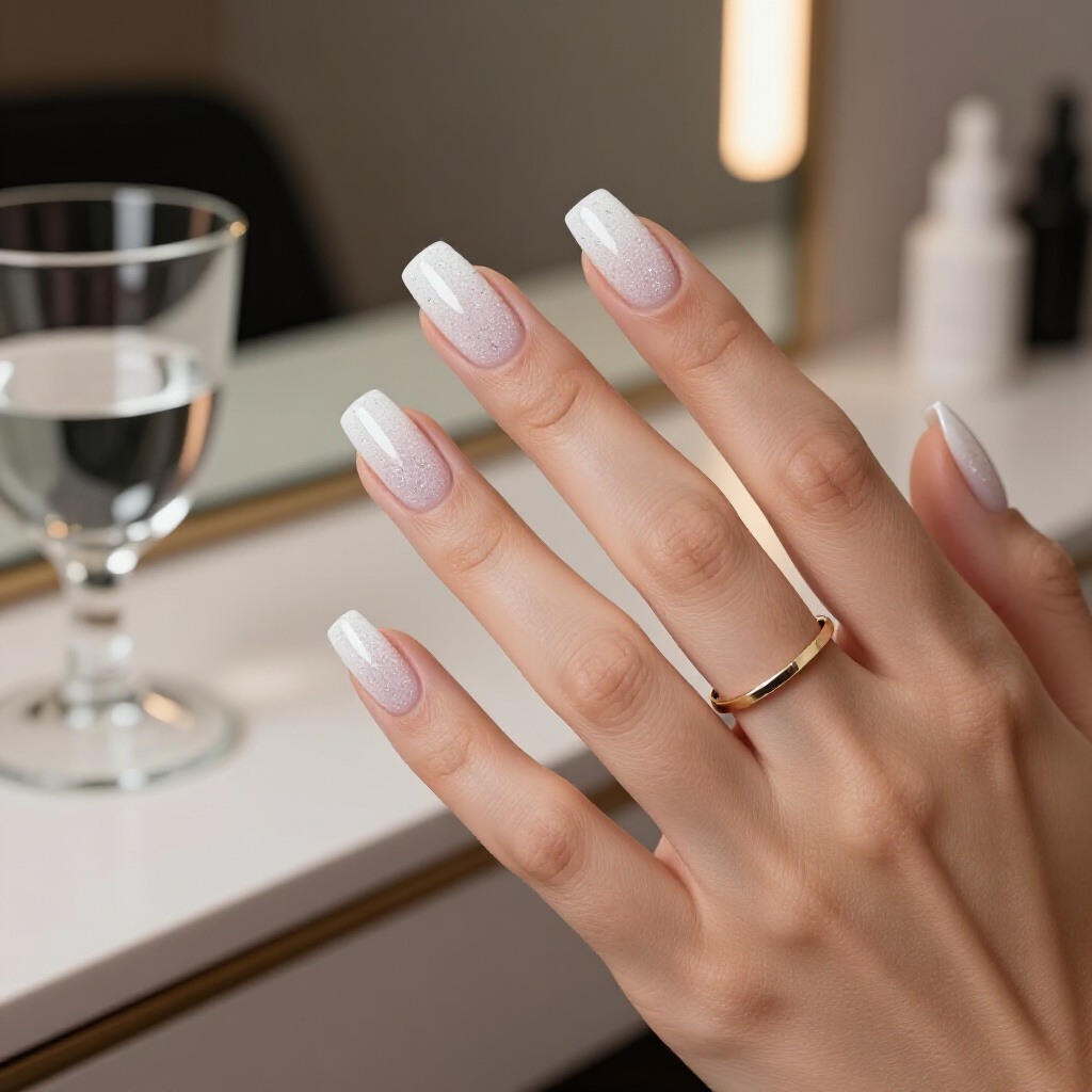 Milky White Base with Scattered Holographic Glitter Stars - white short glitter nails