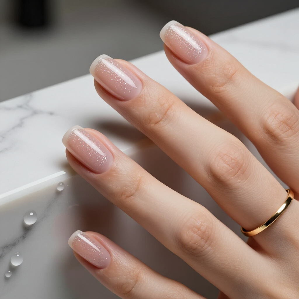 Minimalist White Dots with Single Glitter Accent Nail - white short glitter nails