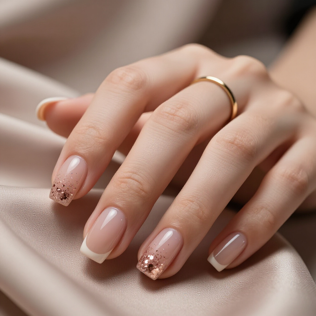 Best Nude Short Glitter Nails Shades for Every Season - nude short glitter nails