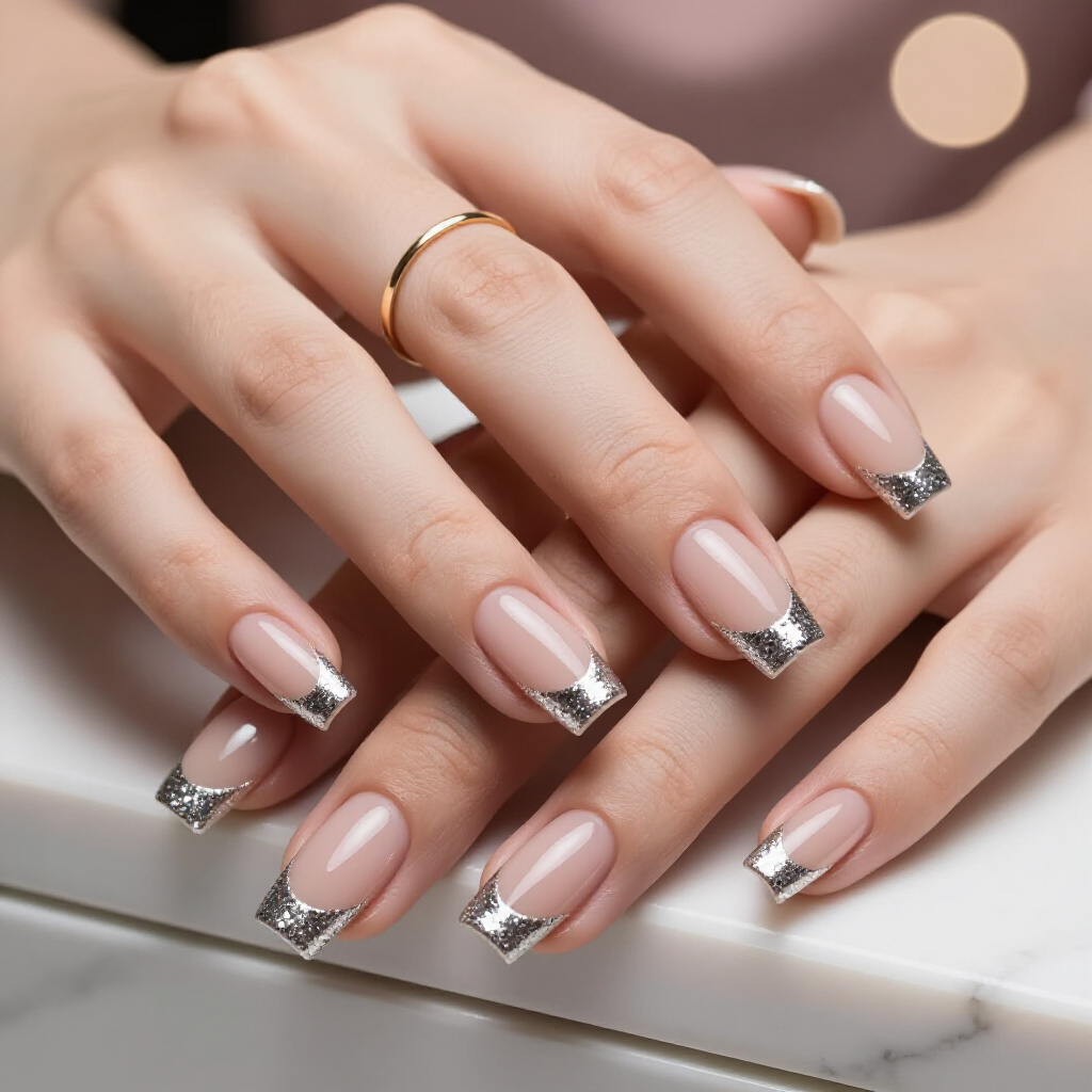 How to Make Your Nude Short Glitter Nails Manicure Last Longer - nude short glitter nails