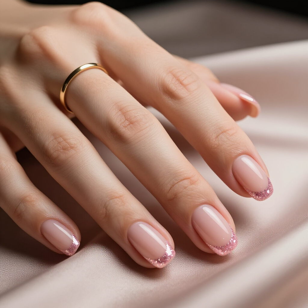 Chic Rose Gold Ombre with Fine Glitter Dust Accents - pink short classy glitter nails Chic Rose Gold Ombre with Fine Glitter Dust Accents - pink short classy glitter nails