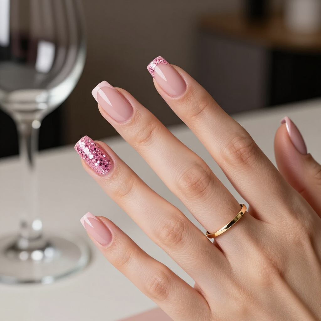 Delicate Baby Pink Nails with Scattered Silver Glitter Accents - pink short classy glitter nails Delicate Baby Pink Nails with Scattered Silver Glitter Accents - pink short classy glitter nails