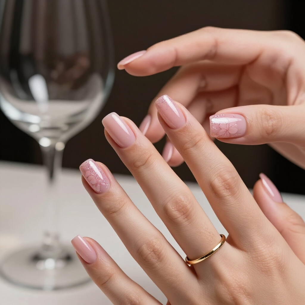 Subtle Pink Glitter Gradient on Short Almond Nails - pink short classy glitter nails Subtle Pink Glitter Gradient on Short Almond Nails - pink short classy glitter nails