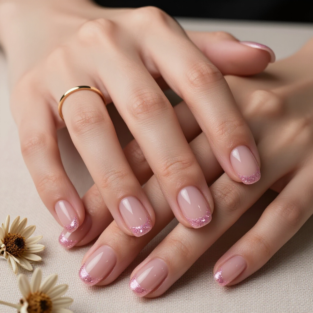 Hot Pink Nails with Scattered Iridescent Glitter for a Pop - pink short classy glitter nails Hot Pink Nails with Scattered Iridescent Glitter for a Pop - pink short classy glitter nails