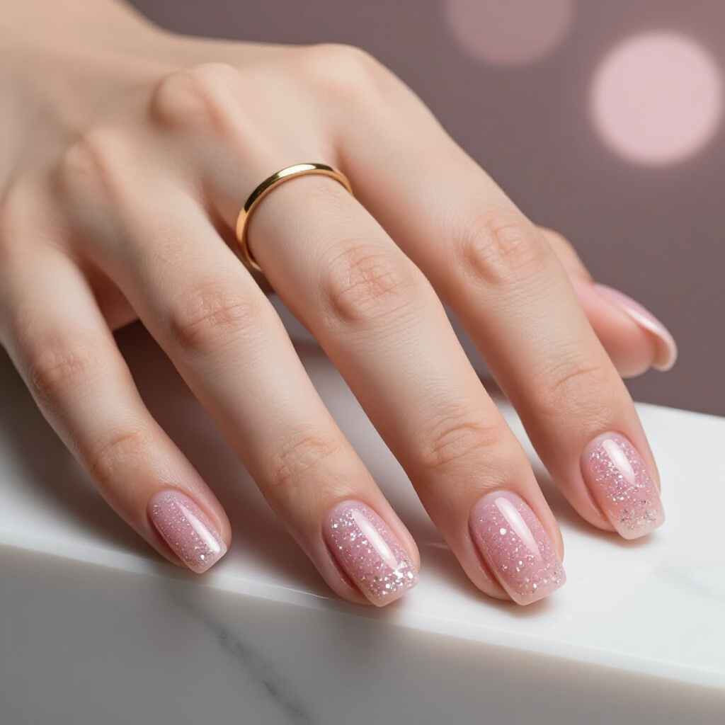 Bubblegum Pink with Chunky Holographic Glitter Accents - pink short simple glitter nails