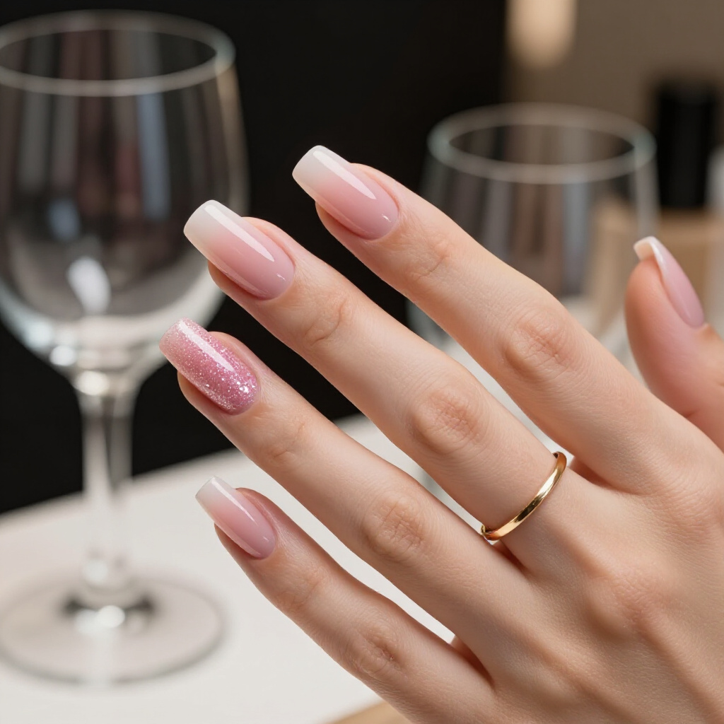 Hot Pink with Negative Space and Scattered Glitter Details - pink short simple glitter nails