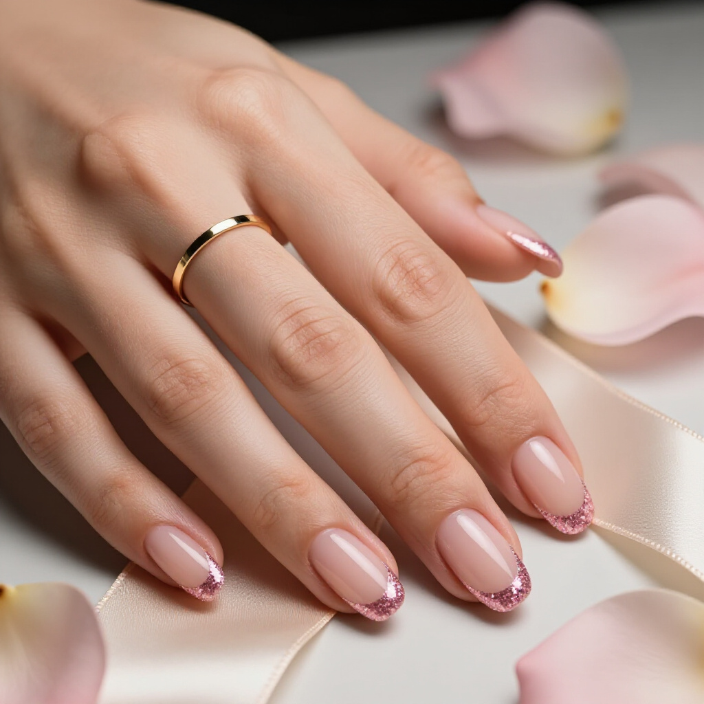 Classic Ballet Slipper Pink with Full Glitter Coverage - pink short simple glitter nails
