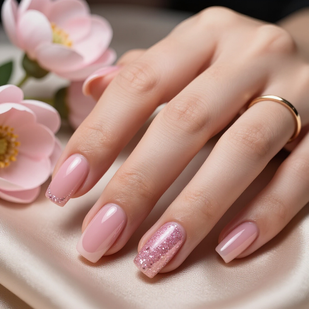 Cotton Candy Pink with Subtle Holographic Shattered Glass Effect - pink short simple glitter nails