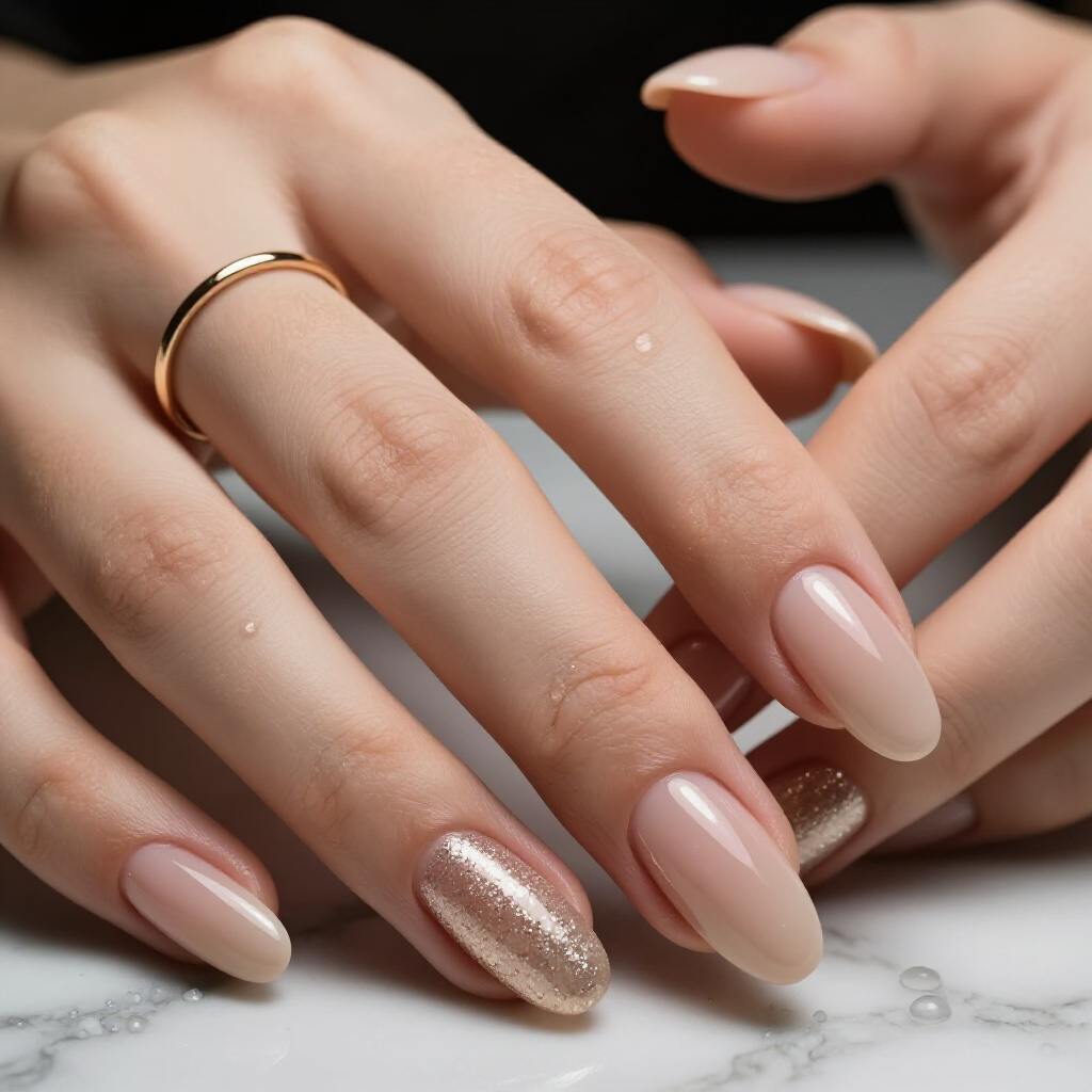 Sheer Nude Pink with Bold Silver Glitter French Tip Outline - pink short simple glitter nails
