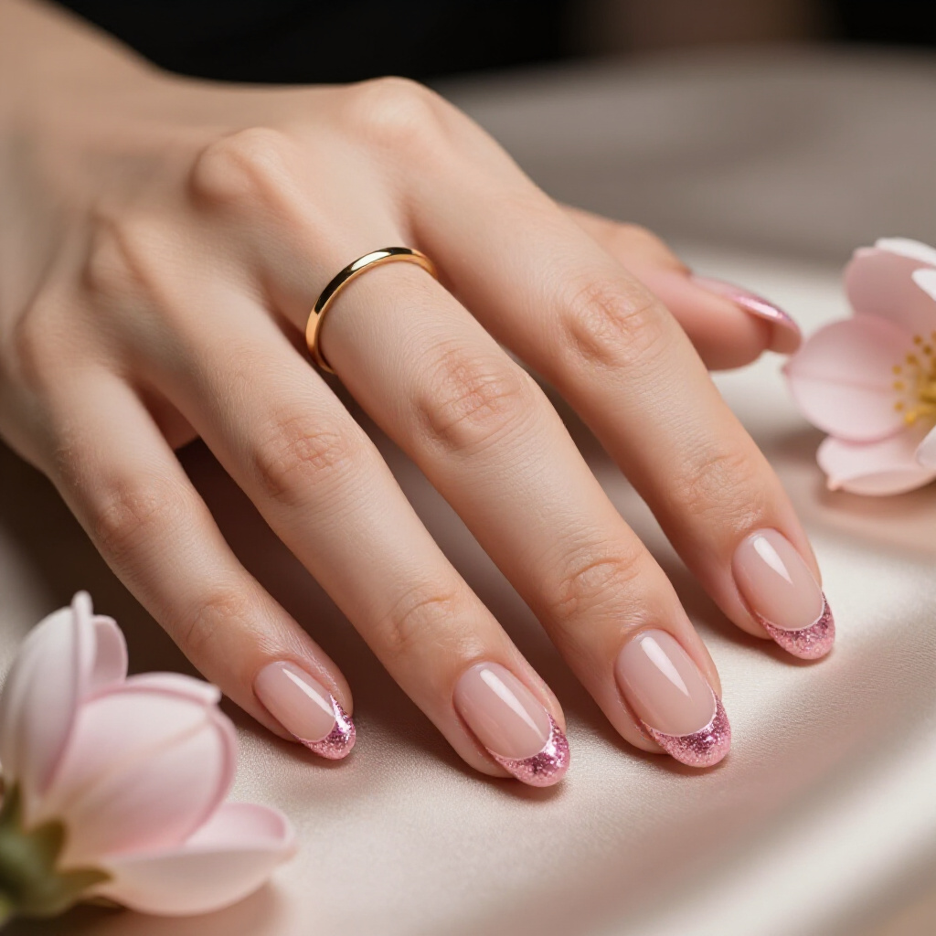 Iridescent Pink Chrome with Micro-Glitter Accent Nails for a Futuristic Vibe - pink short cute glitter nails