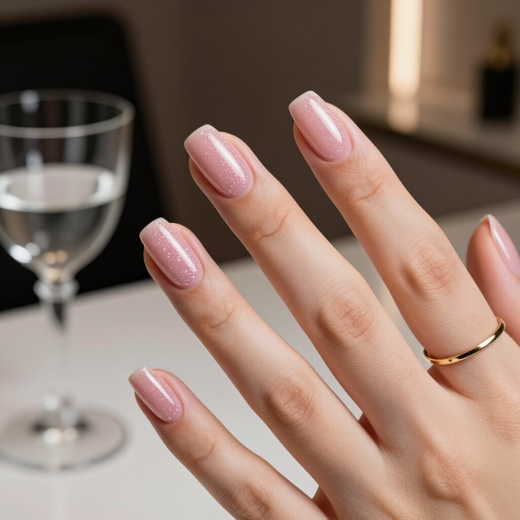 Ballerina Pink French Tips with Fine Glitter Edges for Effortless Elegance - pink short cute glitter nails