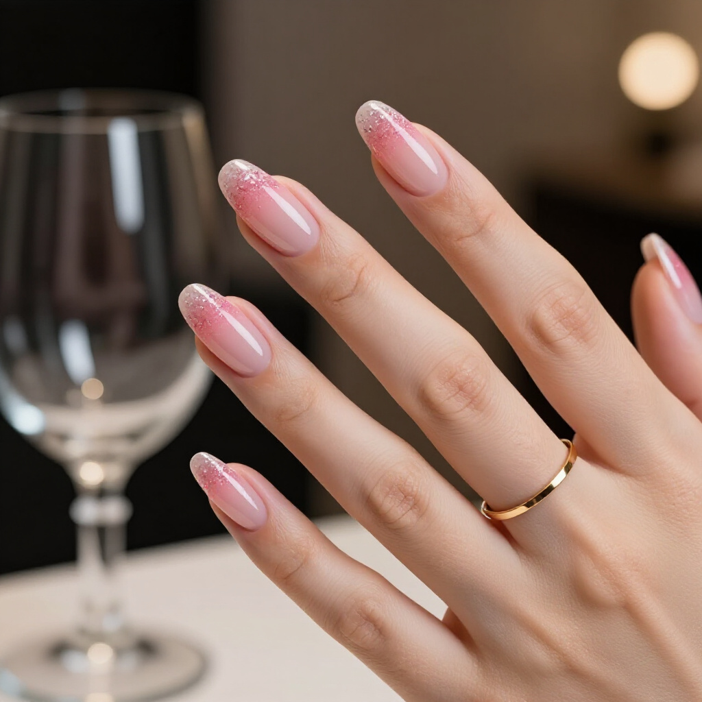 Sheer Pink with All-Over Fine Glitter for a Subtle, Dazzling Shine - pink short cute glitter nails