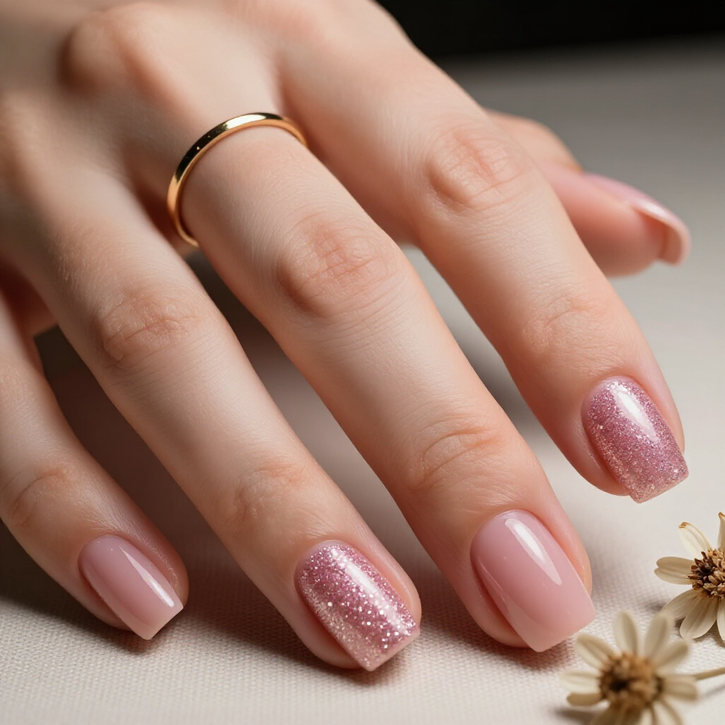 Fuchsia Pink with Silver Glitter Geometric Shapes for a Modern Edge - pink short cute glitter nails