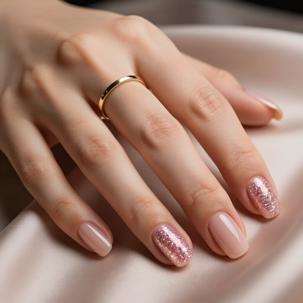 Cotton Candy Pink with Scattered Fine Glitter for a Sweet, Delicate Sparkle - pink short cute glitter nails