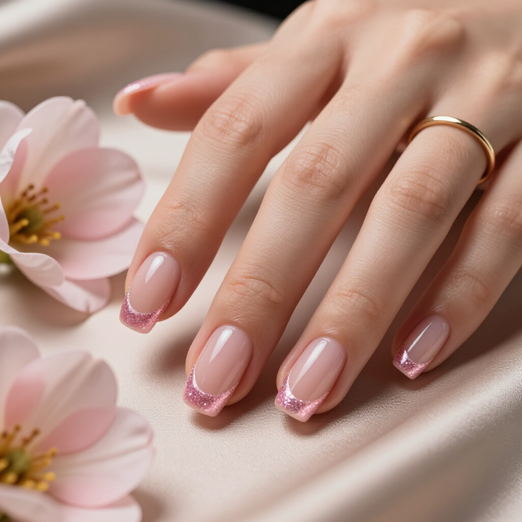 Iridescent Chrome Swirls on a Soft Pink Base for Ultra-Chic Vibes - pink short cute glitter nails
