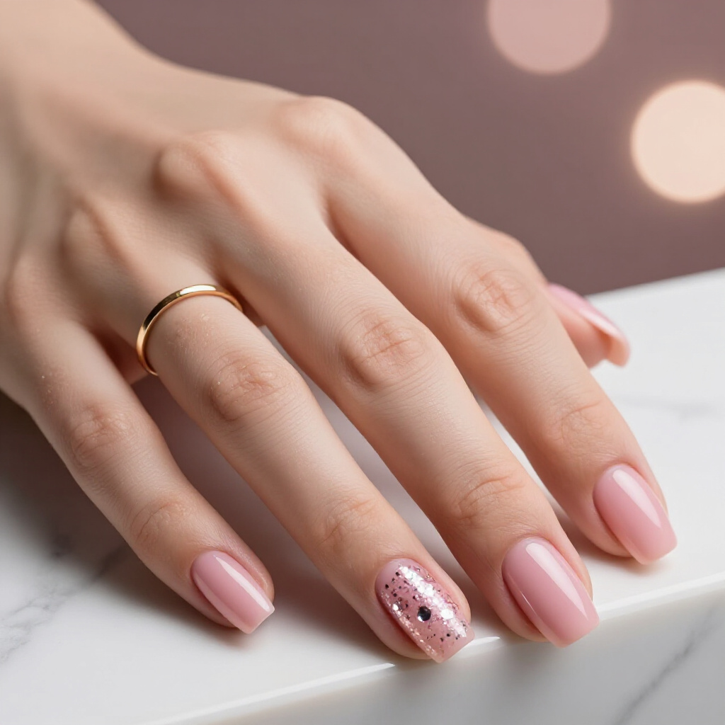 Bright Magenta Pink with Gold Glitter Geometric Accents - pink short cute glitter nails