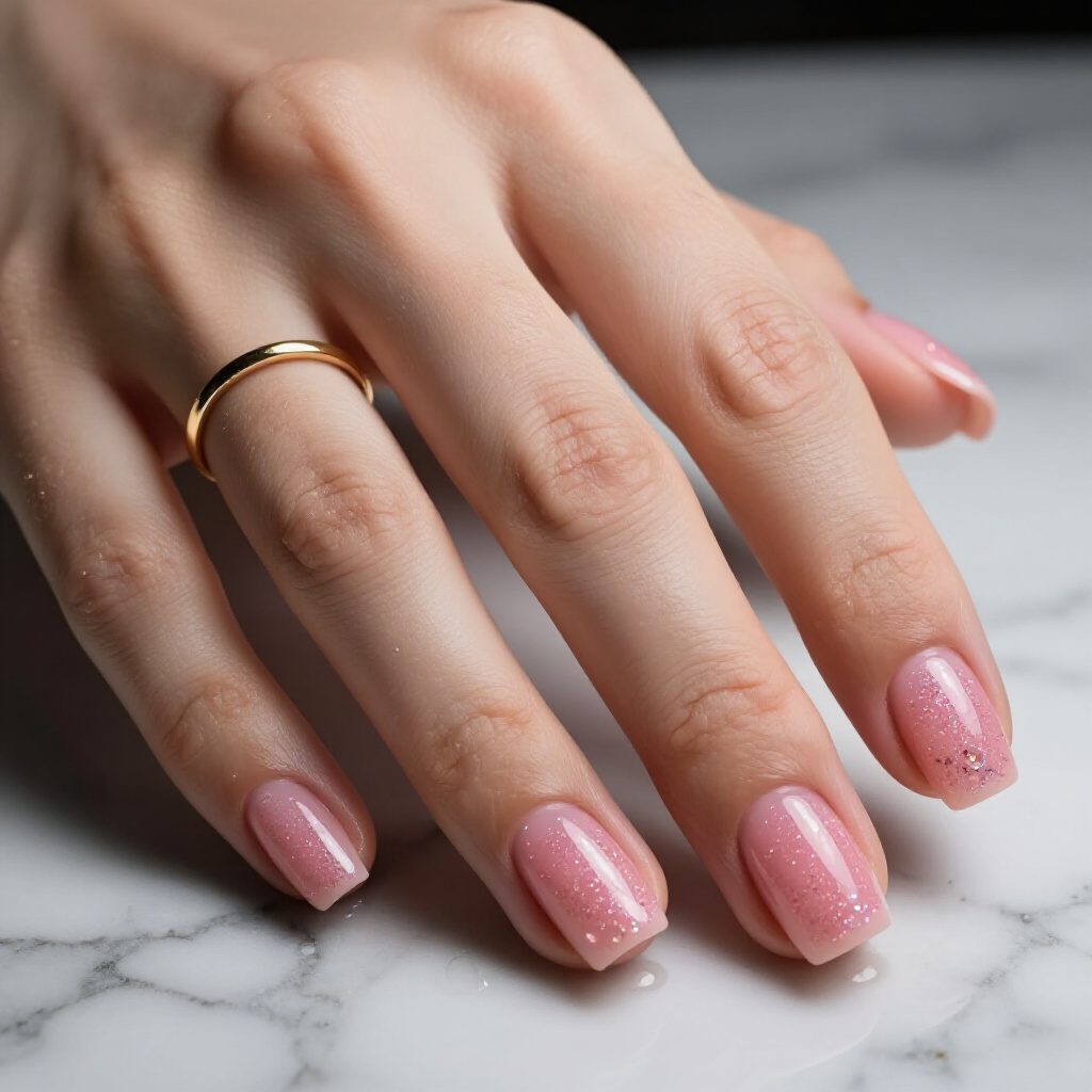Baby Pink with White Glitter Snowfall Effect for a Winter Wonderland - pink short cute glitter nails