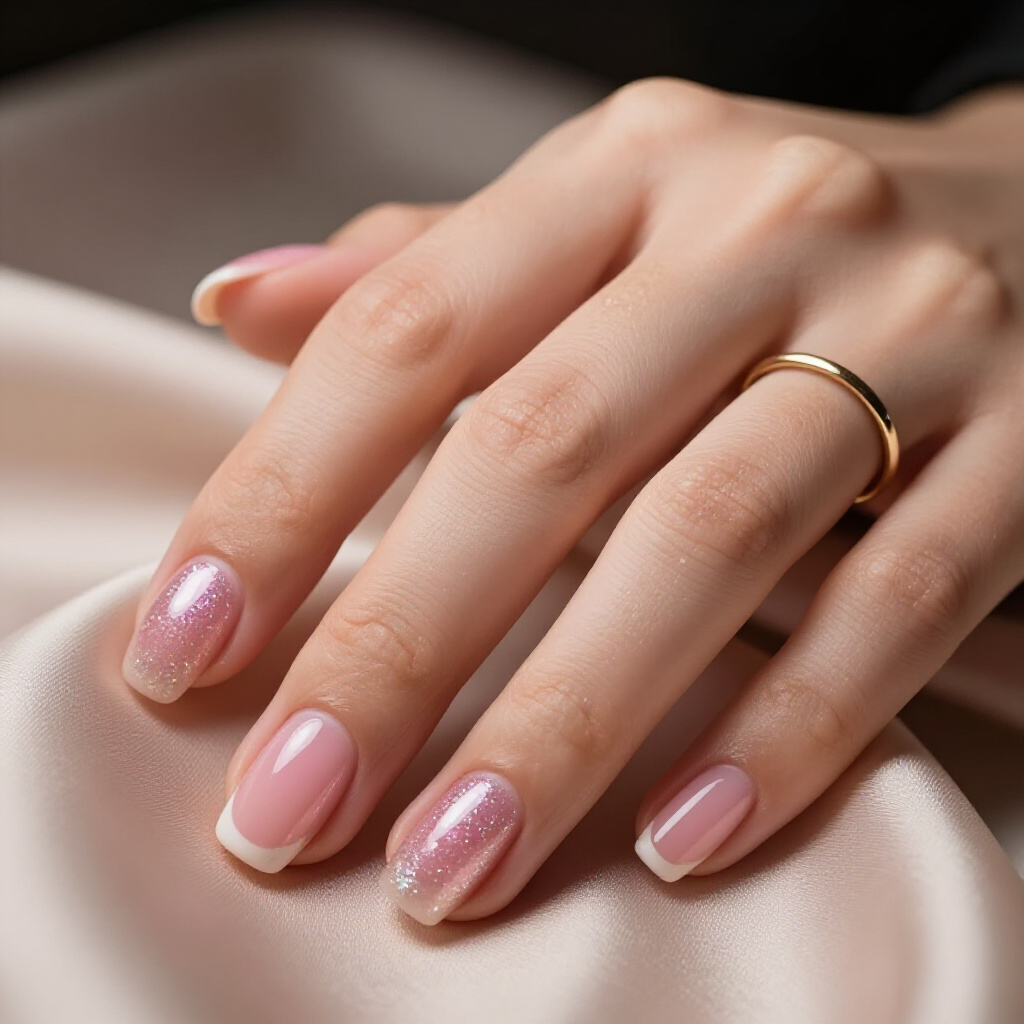 Rose Quartz Pink with Subtle Silver Glitter Accents - pink short cute glitter nails