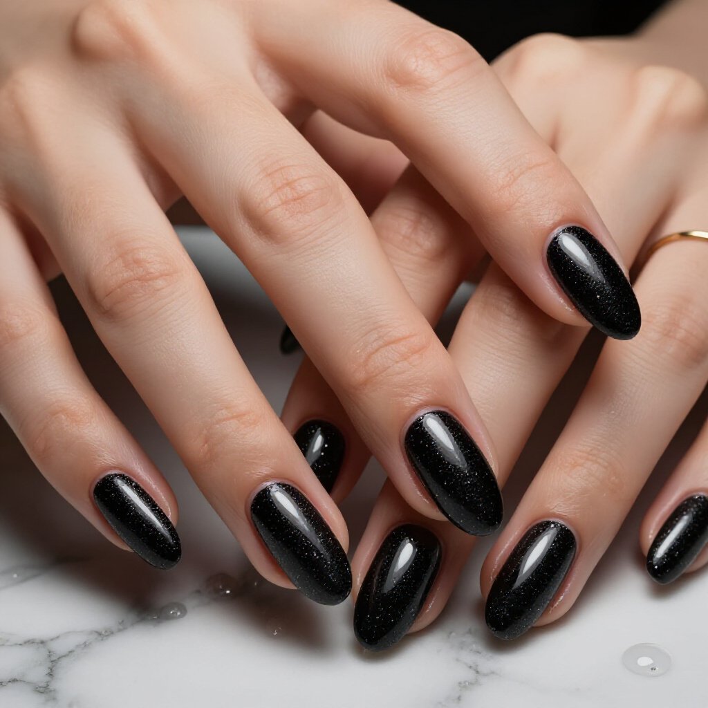 Midnight Galaxy Swirls: A Celestial Black Almond Glitter Nail Masterpiece - black almond glitter nails Midnight Galaxy Swirls: A Celestial Black Almond Glitter Nail Masterpiece - black almond glitter nails