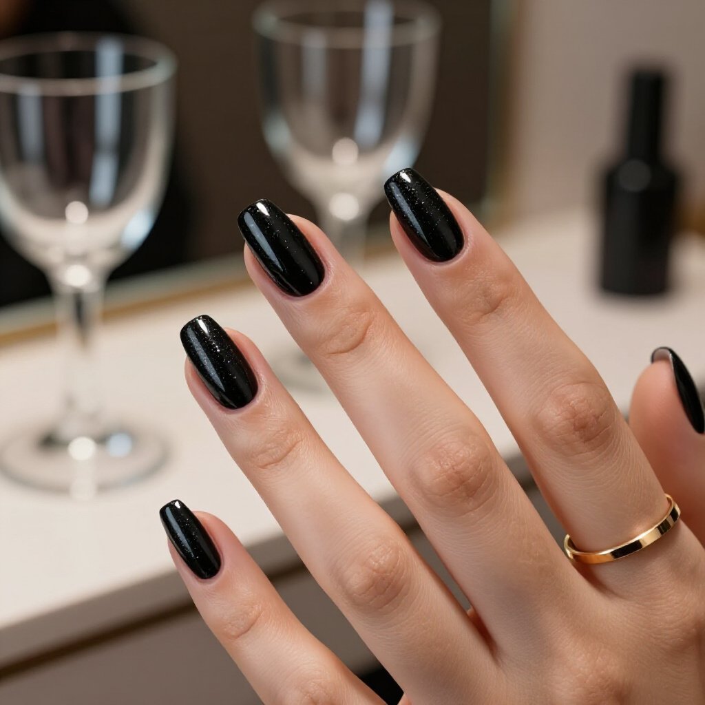 Deep Emerald Glitter Infusion into Black Almond Shape - black almond glitter nails Deep Emerald Glitter Infusion into Black Almond Shape - black almond glitter nails