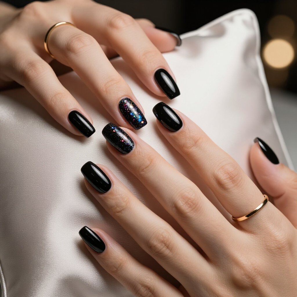 How to Make Your Black Almond Glitter Manicure Last Longer - black almond glitter nails How to Make Your Black Almond Glitter Manicure Last Longer - black almond glitter nails