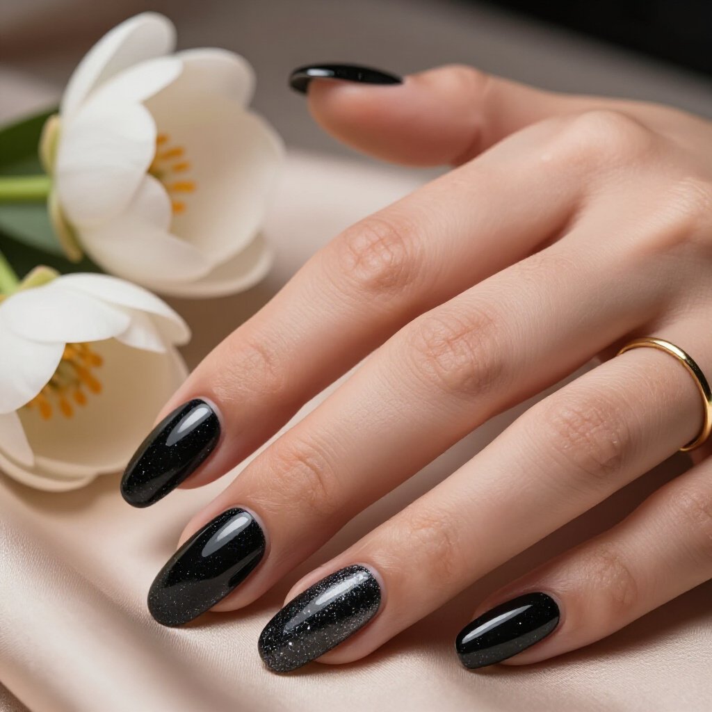 French Tip Sparkle: A Chic Twist on Classic Black Almond Glitter - black almond glitter nails French Tip Sparkle: A Chic Twist on Classic Black Almond Glitter - black almond glitter nails